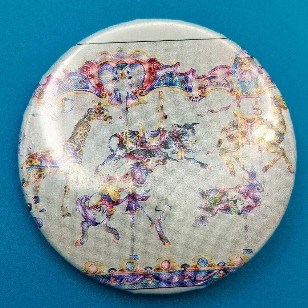Carousell Animals Pinback Button Pin Vintage By Menagerie